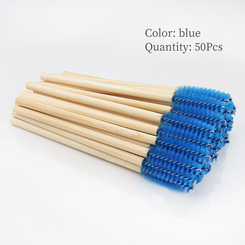 50Pcs Bamboo Handle Eyelash Brush Makeup Extension Mascara Applicator Makeup Tool