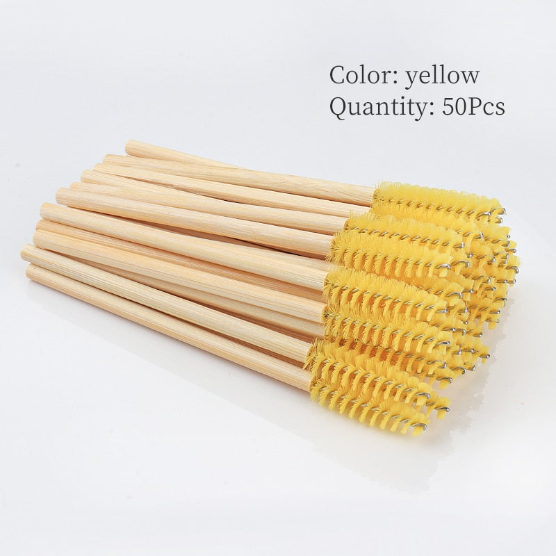 50Pcs Bamboo Handle Eyelash Brush Makeup Extension Mascara Applicator Makeup Tool