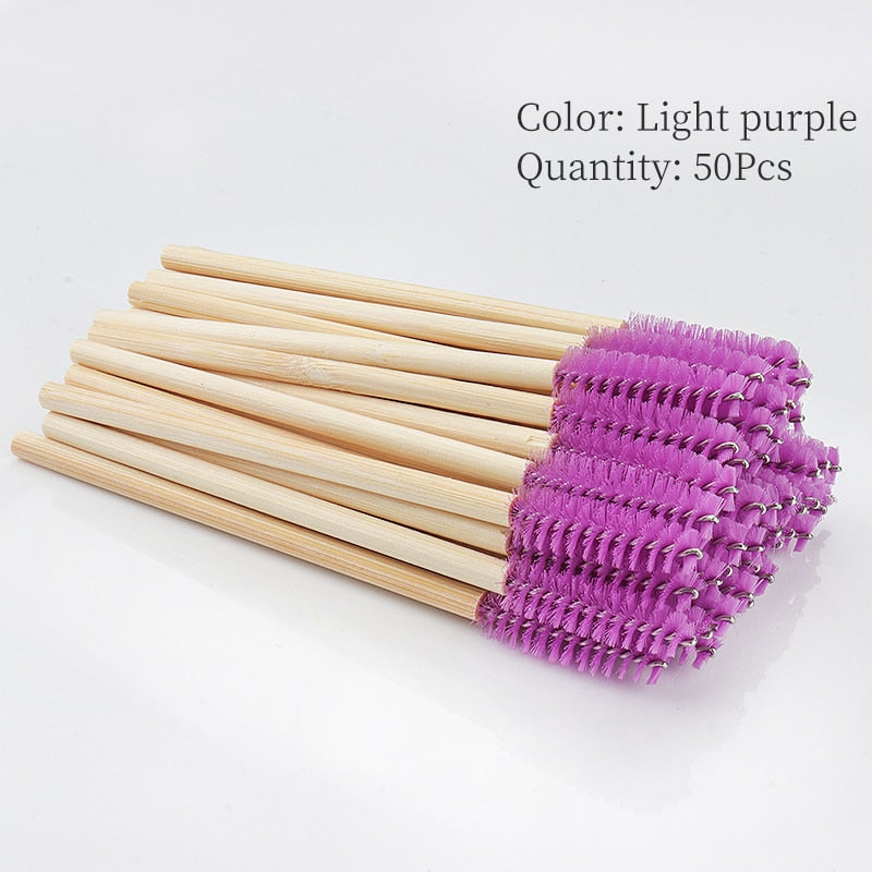 50Pcs Bamboo Handle Eyelash Brush Makeup Extension Mascara Applicator Makeup Tool