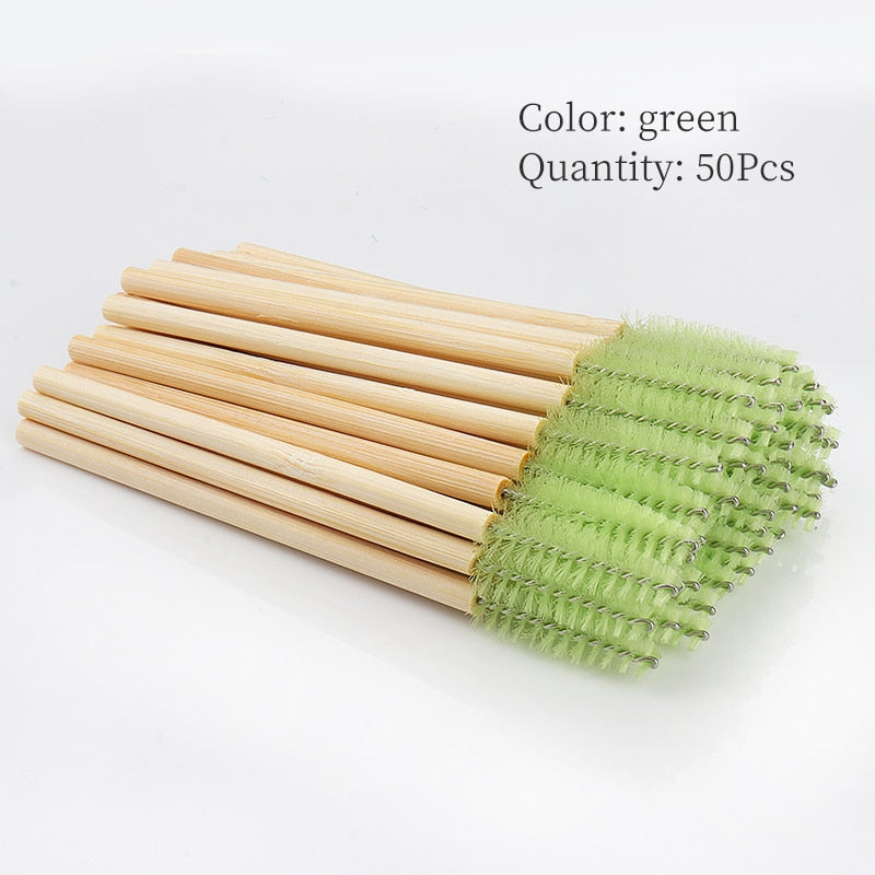 50Pcs Bamboo Handle Eyelash Brush Makeup Extension Mascara Applicator Makeup Tool