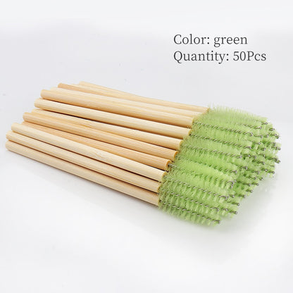 50Pcs Bamboo Handle Eyelash Brush Makeup Extension Mascara Applicator Makeup Tool
