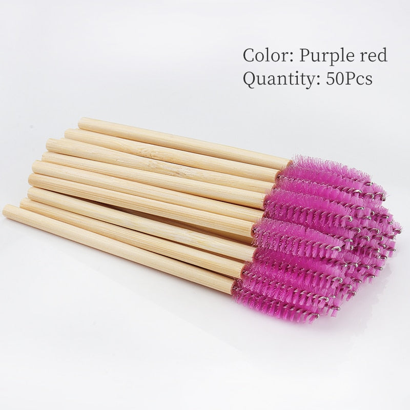 50Pcs Bamboo Handle Eyelash Brush Makeup Extension Mascara Applicator Makeup Tool