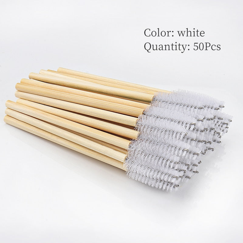 50Pcs Bamboo Handle Eyelash Brush Makeup Extension Mascara Applicator Makeup Tool