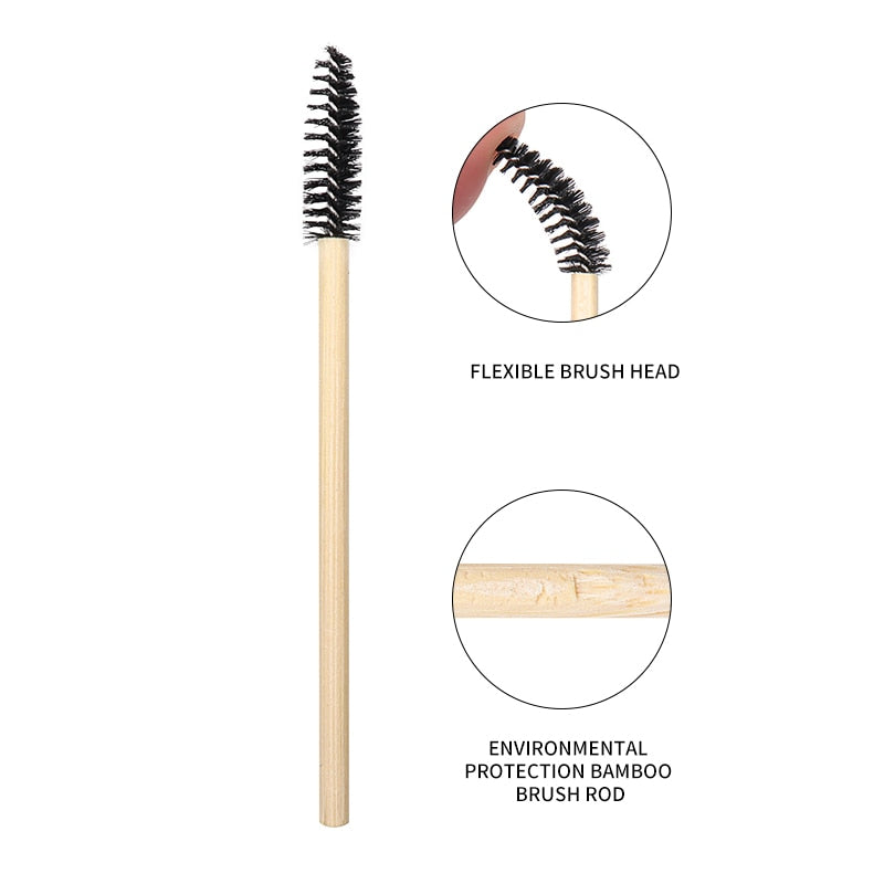 50Pcs Bamboo Handle Eyelash Brush Makeup Extension Mascara Applicator Makeup Tool