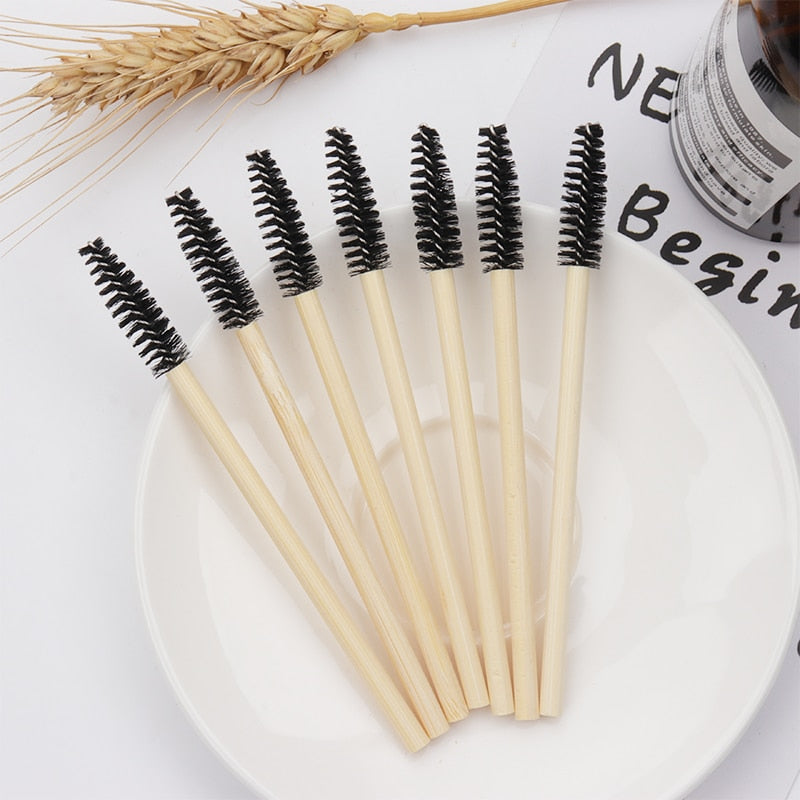 50Pcs Bamboo Handle Eyelash Brush Makeup Extension Mascara Applicator Makeup Tool